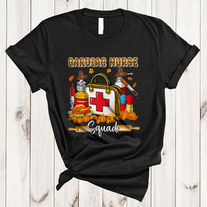 MacnyStore - Cardiac Nurse Squad, Awesome Thanksgiving Leopard Plaid Cardiac Nurse Tools, Fall Leaf Turkey T-Shirt