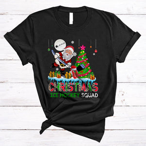 MacnyStore - Christmas Ice Hockey Squad, Leopard Cool Santa Playing Ice Hockey, Sport Player Team X-mas T-Shirt