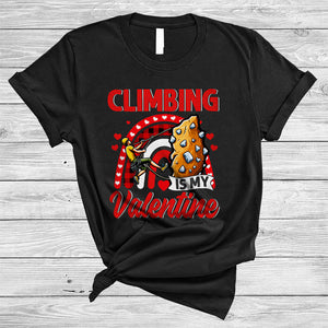 MacnyStore - Climbing Is My Valentine, Awesome Valentine's Day Climbing Lover, Hearts Plaid Rainbow T-Shirt