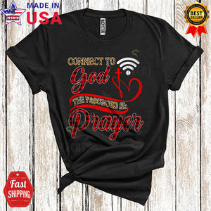 MacnyStore - Connect To God The Password Is Prayer Funny Cool Christian Red Plaid Leopard Wifi God Christian Lover T-Shirt