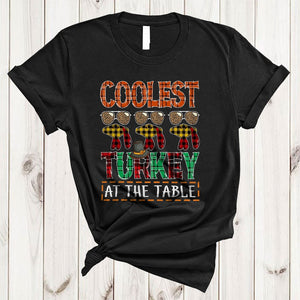 MacnyStore - Coolest Turkey At The Table, Leopard Plaid Thanksgiving Turkey Face, Matching Family Group T-Shirt