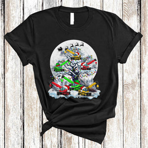 MacnyStore - Crane Truck On Christmas Tree, Joyful Santa ELF Reindeer Crane Truck Driver, X-mas Lights Moon T-Shirt