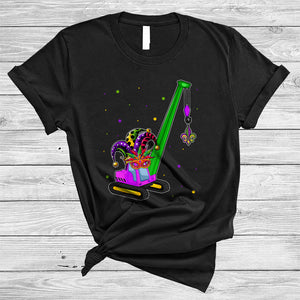 MacnyStore - Crane Truck Wearing Mardi Gras Mask Jester Hat, Lovely Mardi Gras Construction Vehicle Driver T-Shirt