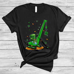 MacnyStore - Crane Truck Wearing Shamrock Glasses, Lovely St. Patrick's Day Construction Vehicle Driver T-Shirt