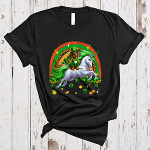 MacnyStore - Cute Dachshund Riding Unicorn Rainbow, Amazing St. Patrick's Day Rainbow, Lucky Irish Shamrock T-Shirt