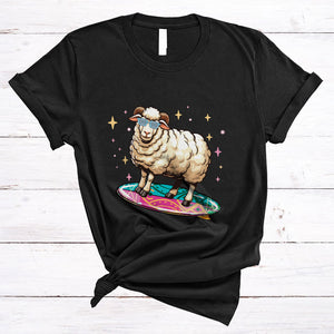 MacnyStore - Cute Sheep Playing Surfing Board, Humorous Surfing Surfer, Matching Animal Farmer Lover T-Shirt