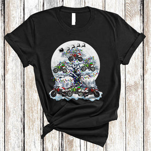 MacnyStore - Dirt Bike On Christmas Tree, Joyful Santa ELF Reindeer Dirt Bike Lover, X-mas Lights Moon T-Shirt