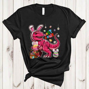 MacnyStore - EastRawr, Lovely Easter Day Bunny T-Rex Hunting Eggs, T-Rex Dinosaur Lover Family Group T-Shirt