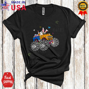 MacnyStore - Easter Eggs On Bunny Monster Truck Cool Cute Easter Day Leopard Monster Trucker Lover T-Shirt