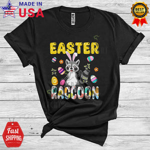 MacnyStore - Easter Raccoon Cool Cute Easter Egg Hunt Bunny Raccoon Wild Animal Floral Family Group T-Shirt