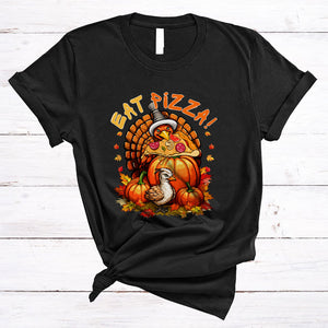 MacnyStore - Eat Pizza Cool Thanksgiving Matching Fall Autumn Fall Leaf Pumpkin Turkey Eating Pizza Lover T-Shirt