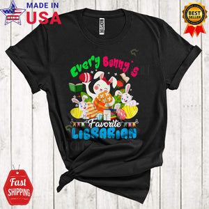 MacnyStore - Every Bunny's Favorite Librarian Cute Cool Easter Day Three Bunnies Easter Egg Hunt Group T-Shirt