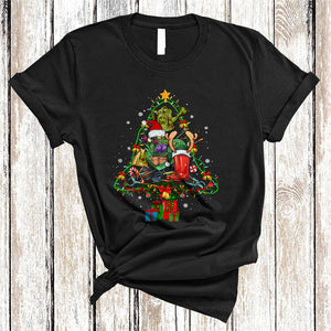 MacnyStore - Farmer Tools Equipment As Christmas Tree, Joyful X-mas Job Team, Pajama Family Group T-Shirt