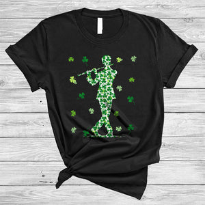 MacnyStore - Flute Player Shape Shamrock, Joyful St. Patrick's Day Flute Lover, Lucky Shamrock T-Shirt