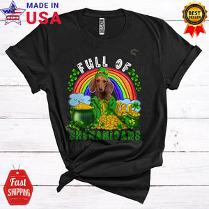 MacnyStore - Full Of Shenanigans Cute Happy St. Patrick's Day Leprechaun Dachshund Shamrocks Rainbow T-Shirt