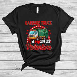 MacnyStore - Garbage Truck Is My Valentine, Awesome Valentine's Day Garbage Truck Lover, Hearts Plaid Rainbow T-Shirt