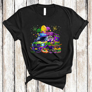 MacnyStore - Gnome Driving Ambulance, Amazing Mardi Gras King Cake Beads Gnomes Gnomies, Boys Family T-Shirt