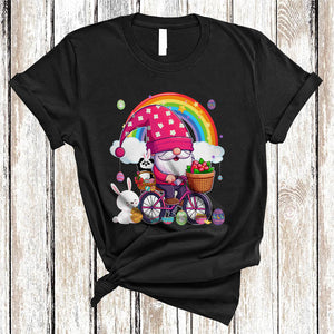 MacnyStore - Gnome Riding Bicycle With Bunny Panda, Lovely Easter Bicycle Rainbow, Egg Hunt Group T-Shirt