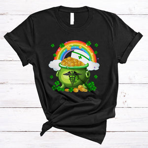 MacnyStore - Gold Pot Nurse, Amazing St. Patrick's Day Nurse Nursing Lover, Shamrock Lucky Rainbow T-Shirt