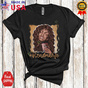 MacnyStore - Grandma Life Cute Cool Black History Month African American Afro Girl Women Drinking Coffee T-Shirt