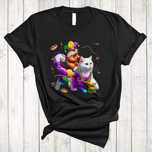 MacnyStore - Groundhog Riding Cat, Lovely Mardi Gras Groundhog Cat Wearing Beads Jester Hat, Animal Lover T-Shirt