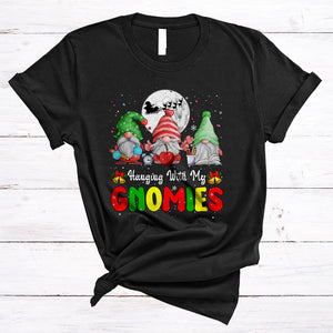 MacnyStore - Hanging With My Gnomies, Wonderful Cute Three Gnomes Teacher, Matching Christmas Group T-Shirt