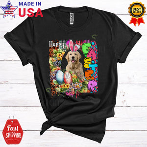 MacnyStore - Happy Easter Cool Cute Flowers Leopard Eggs Hunt Bunny Golden Retriever Lover T-Shirt