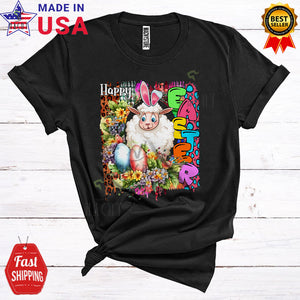 MacnyStore - Happy Easter Cool Cute Flowers Leopard Eggs Hunt Bunny Sheep Farmer Lover T-Shirt