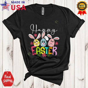 MacnyStore - Happy Easter Cool Funny Easter Day Three Bunny Eggs Flowers Lover Matching Family Group T-Shirt