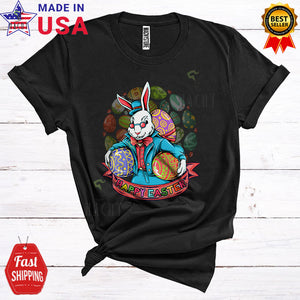 MacnyStore - Happy Easter Cute Cool Easter Day Bunny Wearing Glasses Holding Egg Matching Easter Egg Hunt Lover T-Shirt