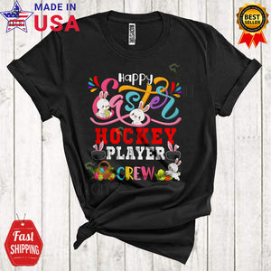 MacnyStore - Happy Easter Hockey Player Crew Cute Cool Easter Day Bunny Sport Playing Team Lover T-Shirt