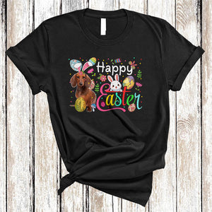 MacnyStore - Happy Easter, Awesome Easter Day Dachshund Bunny Ears, Flowers Easter Egg Hunt Group T-Shirt