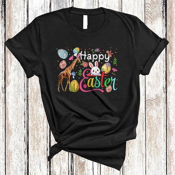 MacnyStore - Happy Easter, Awesome Easter Day Giraffe Bunny Ears, Flowers Easter Egg Hunt Group T-Shirt