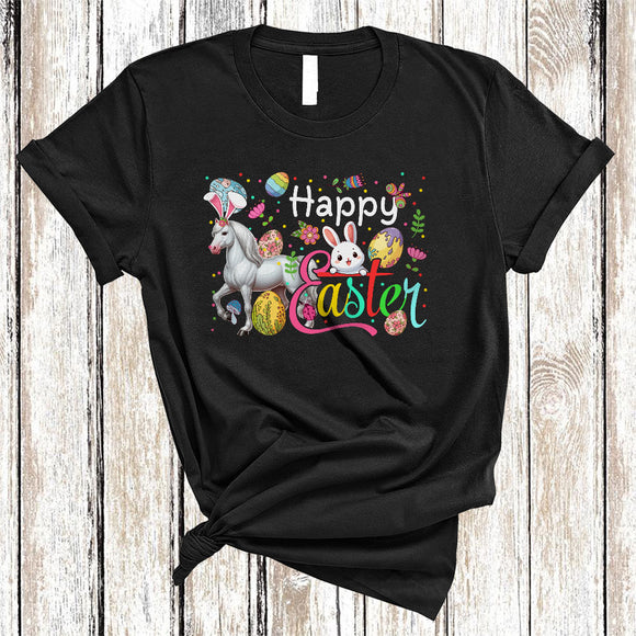 MacnyStore - Happy Easter, Awesome Easter Day Horse Bunny Ears, Flowers Easter Egg Hunt Group T-Shirt