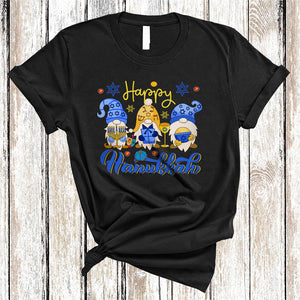 MacnyStore - Happy Hanukkah Cute Cool Hanukkah Chanukah Jewish Three Gnomes With Dreidel Menorah T-Shirt