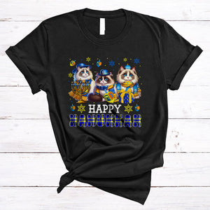 MacnyStore - Happy Hanukkah, Lovely Cool Chanukah Three Ragdoll Cat Menorah Dreidel, Plaid Animal T-Shirt