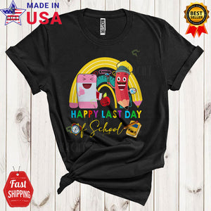 MacnyStore - Happy Last Day Of School Cool Cute Last Day Of School Pencil Rainbow Teacher Student T-Shirt