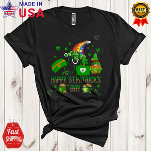 MacnyStore - Happy St. Patrick's Day Cool Cute Leopard Shamrock Irish Rainbow Leprechaun Nurse Proud T-Shirt