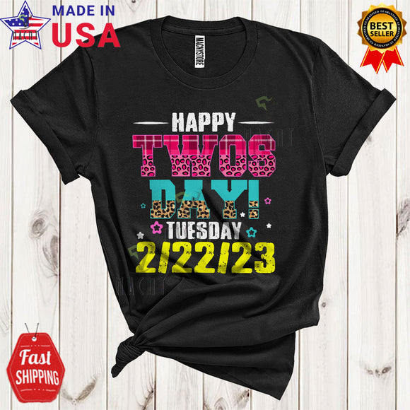 MacnyStore - Happy TwosDay 2023 Cool Cute Twosday Pink Leopard Plaid Lover Matching Family Group T-Shirt