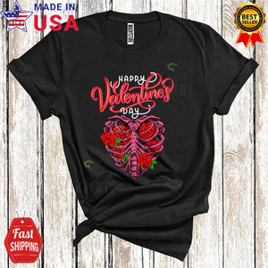 MacnyStore - Happy Valentine's Day Cool Cute Roses Leopard Skeleton X-Ray Heart Shape Matching Couple T-Shirt