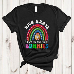 MacnyStore - I Care For The Cutest Bunnies NICU Nurse, Amazing Easter Day Rainbow, Nurse Group T-Shirt