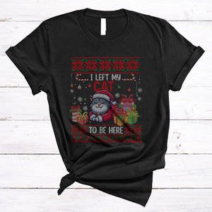 MacnyStore - I Left My Cat To Be Here, Humorous Cute Christmas Sweater Santa Kitten, X-mas T-Shirt