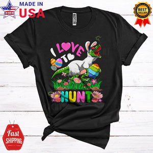 MacnyStore - I Love To Hunt Cute Cool Easter Day Floral Flowers Bunny T-Rex Dinosaur Easter Egg Hunt Lover T-Shirt