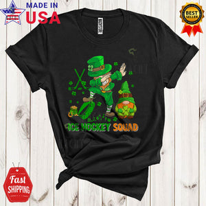 MacnyStore - Ice Hockey Squad Cool Cute St. Patrick's Day Leopard Shamrock Irish Rainbow Leprechaun Sport Team T-Shirt