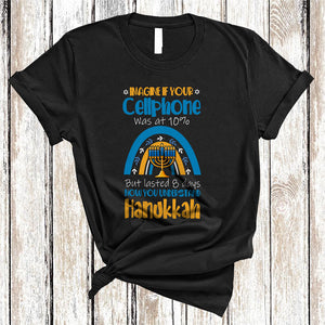 MacnyStore - Imagine If Your Cellphone Was At 10%, Sarcastic Hanukkah Chanukah Rainbow, Menorah Family Group T-Shirt