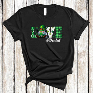 MacnyStore - LOVE Dentist, Joyful Plaid St. Patrick's Day Leprechaun Gnome, Dentist Lover Shamrocks T-Shirt