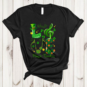 MacnyStore - LOVE Music Teacher, Awesome St. Patrick's Day Music Teacher Tools, Plaid Lucky Shamrock T-Shirt