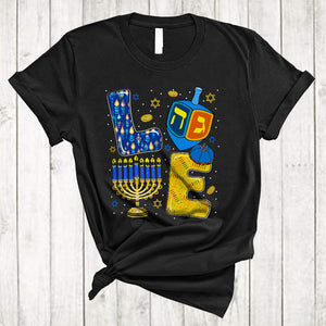 MacnyStore - LOVE, Cheerful Hanukkah Dreidel Menorah Proud, Chanukah Matching Family Group T-Shirt