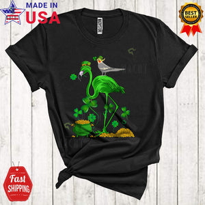 MacnyStore - Leprechaun Cockatiel Riding Flamingo Cool Funny St. Patrick's Day Shamrock Bird Flamingo Lover T-Shirt