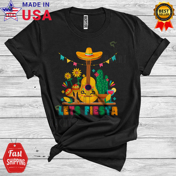 MacnyStore - Lets Fiesta Cool Funny Cinco De Mayo Sombrero Cactus Guitar Guitarist Lover T-Shirt